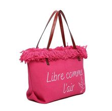 Cabas zippé "Libre comme l'air" et un oiseau accentué par des franges