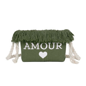 Pochette en toile zippée "Amour ♥" à bandoulière en corde tressée