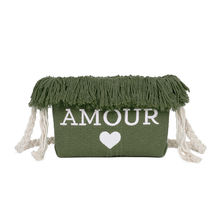 Pochette en toile zippée "Amour ♥" à bandoulière en corde tressée
