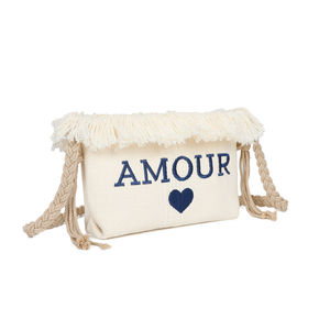 Pochette en toile zippée "Amour ♥" à bandoulière en corde tressée