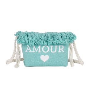 Pochette en toile zippée "Amour ♥" à bandoulière en corde tressée