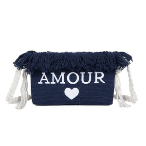 Pochette en toile zippée "Amour ♥" à bandoulière en corde tressée
