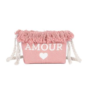 Pochette en toile zippée "Amour ♥" à bandoulière en corde tressée