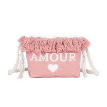 Pochette en toile zippée "Amour ♥" à bandoulière en corde tressée