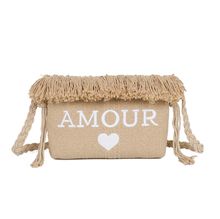 Pochette en toile zippée "Amour ♥" à bandoulière en corde tressée