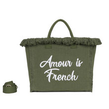 Cabas zippé "Amour is French" orné d'une bordure de franges