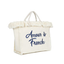 Cabas zippé "Amour is French" orné d'une bordure de franges