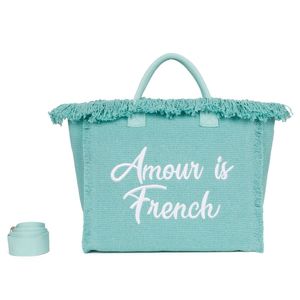 Cabas zippé "Amour is French" orné d'une bordure de franges