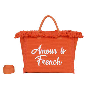 Cabas zippé "Amour is French" orné d'une bordure de franges