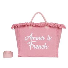 Cabas zippé "Amour is French" orné d'une bordure de franges