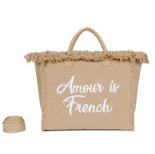 Cabas zippé "Amour is French" orné d'une bordure de franges