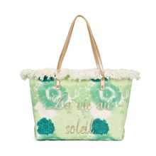 Cabas zippé motif tie-dye à broderie "La vie au soleil" et bords frangés