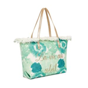 Cabas zippé motif tie-dye à broderie "La vie au soleil" et bords frangés