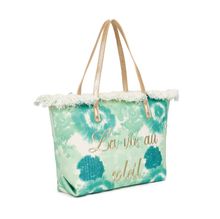 Cabas zippé motif tie-dye à broderie "La vie au soleil" et bords frangés