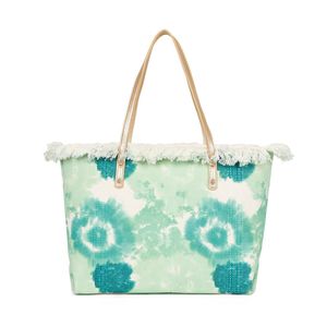 Cabas zippé motif tie-dye à broderie "La vie au soleil" et bords frangés