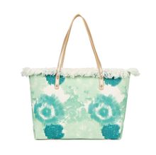 Cabas zippé motif tie-dye à broderie "La vie au soleil" et bords frangés