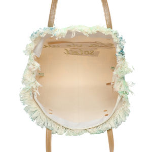 Cabas zippé motif tie-dye à broderie "La vie au soleil" et bords frangés