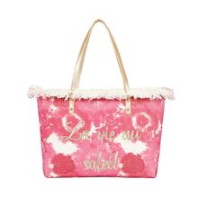 Cabas zippé motif tie-dye à broderie "La vie au soleil" et bords frangés