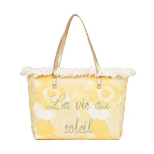 Cabas zippé motif tie-dye à broderie "La vie au soleil" et bords frangés