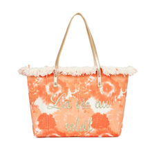 Cabas zippé motif tie-dye à broderie "La vie au soleil" et bords frangés
