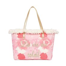 Cabas zippé motif tie-dye à broderie "La vie au soleil" et bords frangés