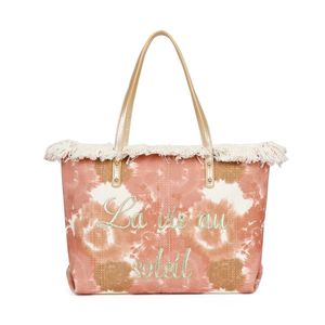 Cabas zippé motif tie-dye à broderie "La vie au soleil" et bords frangés