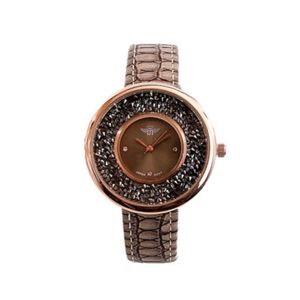 Montre femme avec boîtier rond serti de petits cristaux brillants