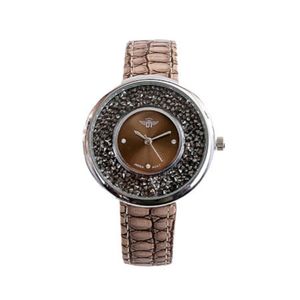 Montre femme avec boîtier rond serti de petits cristaux brillants