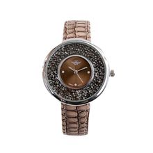 Montre femme avec boîtier rond serti de petits cristaux brillants