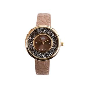 Montre femme avec boîtier rond serti de petits cristaux brillants