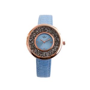Montre femme avec boîtier rond serti de petits cristaux brillants