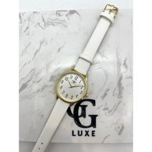 Montre ronde dorée avec cadran blanc 37 mm en chiffres arabes