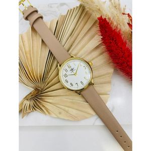 Montre ronde dorée avec cadran blanc 37 mm en chiffres arabes