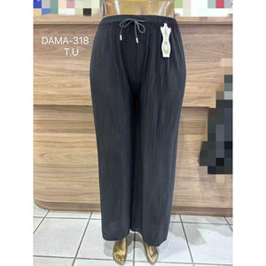 Pantalon palazzo grande taille plissé à taille élastiquée et cordon