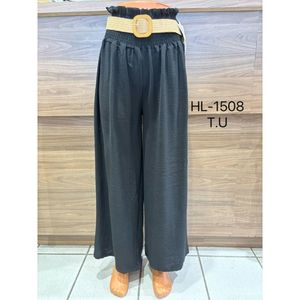 Pantalon ample à taille haute smockée avec une ceinture à boucle