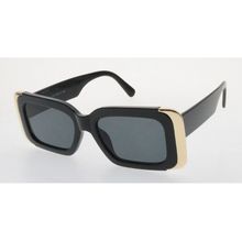 Lunettes de soleil femme de forme rectangulaire à bords métallique dorée