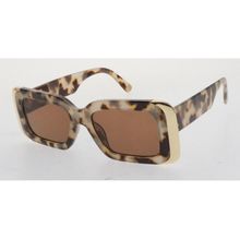 Lunettes de soleil femme de forme rectangulaire à bords métallique dorée