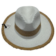 Chapeau fedora en paille de papier bicolore avec ruban tressé - 12 pièces