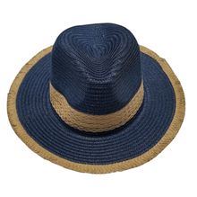 Chapeau fedora en paille de papier bicolore avec ruban tressé - 12 pièces