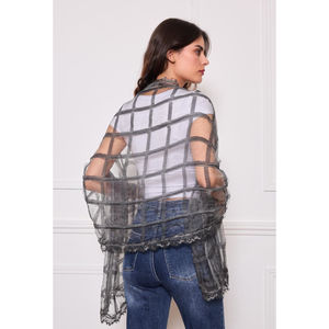 Écharpe à bordure dentelle avec fine maille en carreaux