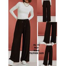 Pantalon palazzo plissé à taille élastiquée avec cordon à nouer