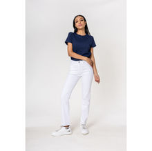 Pantalon regular/droit en coton stretch avec taille haute