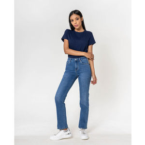 Pantalon regular/droit en coton stretch avec taille haute