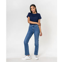 Pantalon regular/droit en coton stretch avec taille haute