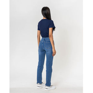 Pantalon regular/droit en coton stretch avec taille haute