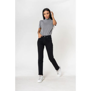 Pantalon regular/droit en coton stretch avec taille haute