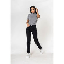Pantalon regular/droit en coton stretch avec taille haute