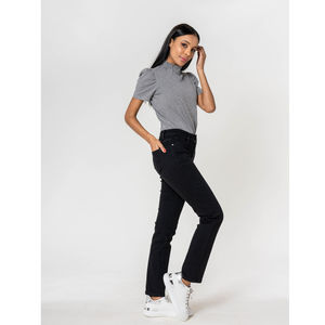 Pantalon regular/droit en coton stretch avec taille haute