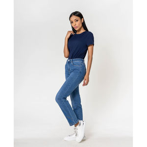 Pantalon regular/droit en coton stretch avec taille haute