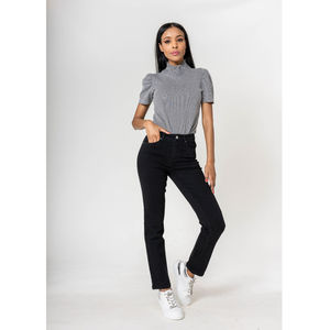 Pantalon regular/droit en coton stretch avec taille haute